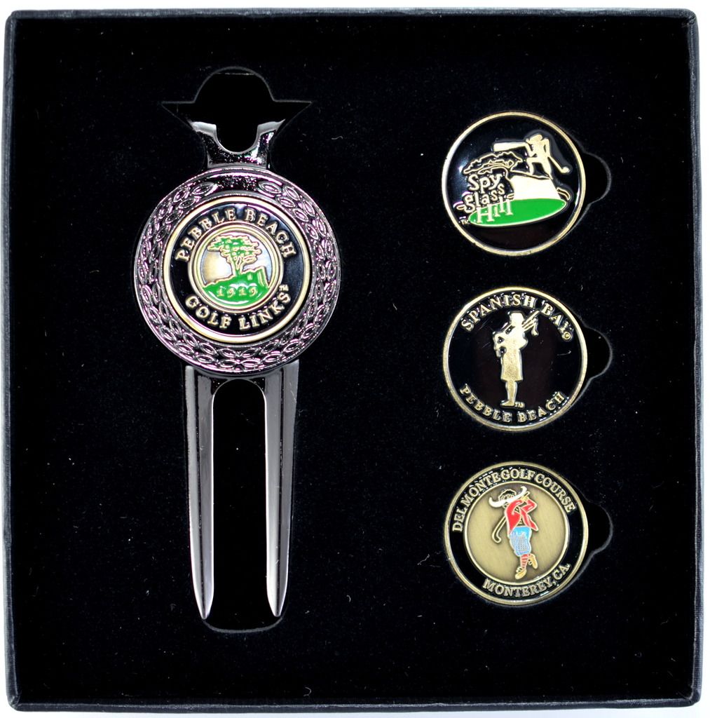 PEBBLE BEACH Four Course DIVOT TOOL & GOLF BALL MARKER SET eBay