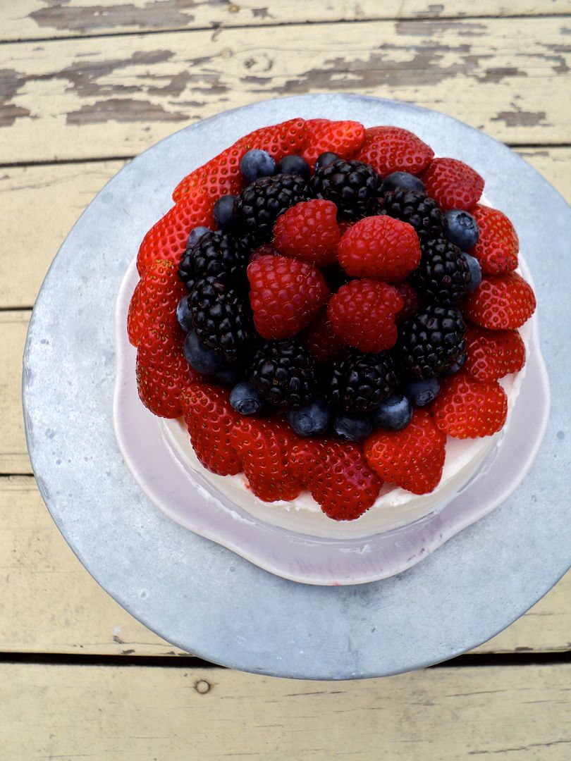 leaves and flours vegan vanilla cake with fresh fruit berries