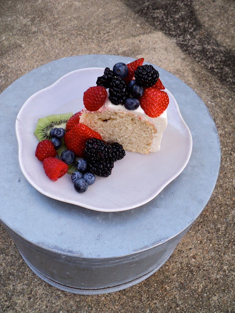 leaves and flours vegan vanilla cake with fresh fruit berries