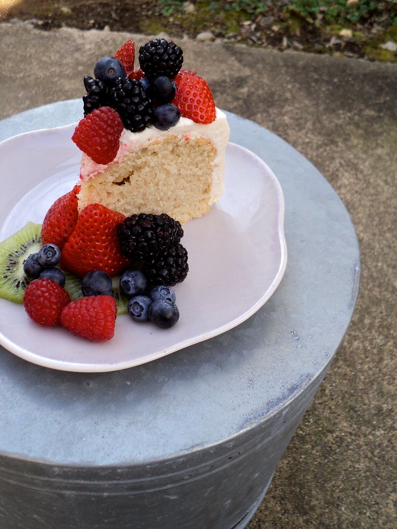 leaves and flours vegan vanilla cake with fresh fruit berries