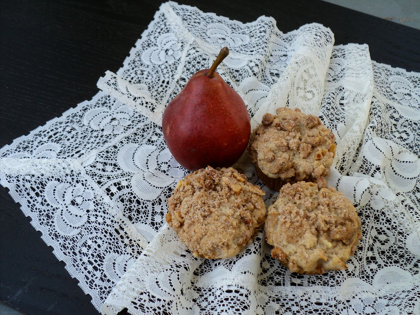 leaves and flours vegan pear and candied walnut streusel muffins