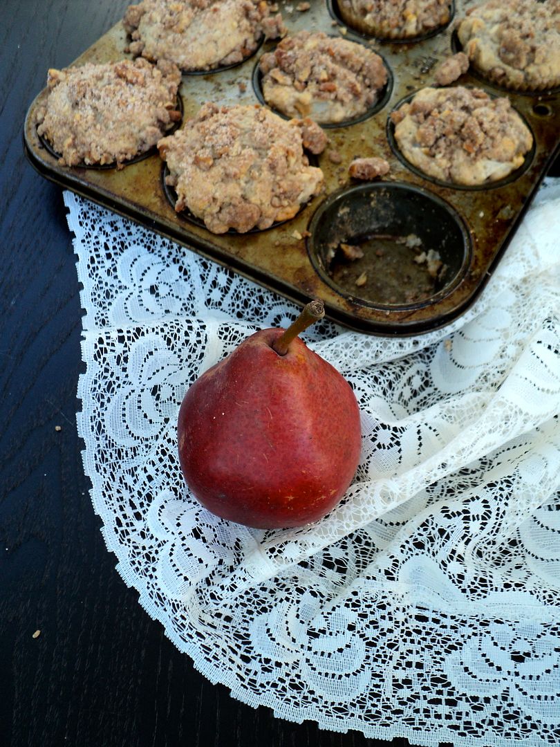 leaves and flours vegan pear and candied walnut streusel muffins
