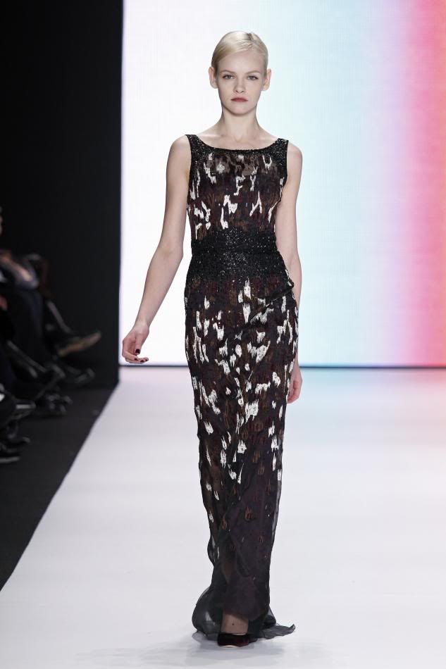 31. Ginta Lapina: Amethyst, cocoa, and bone flocked embroidered gown.