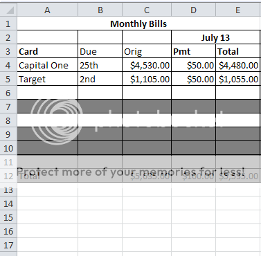 An excel speadsheet used to track debt pay down